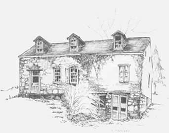 Pen and ink sketch by Pat Drybred.  First published on the cover of Pennsylvania Mennonite Heritage, vol. XVI, Number 3, July 1993.